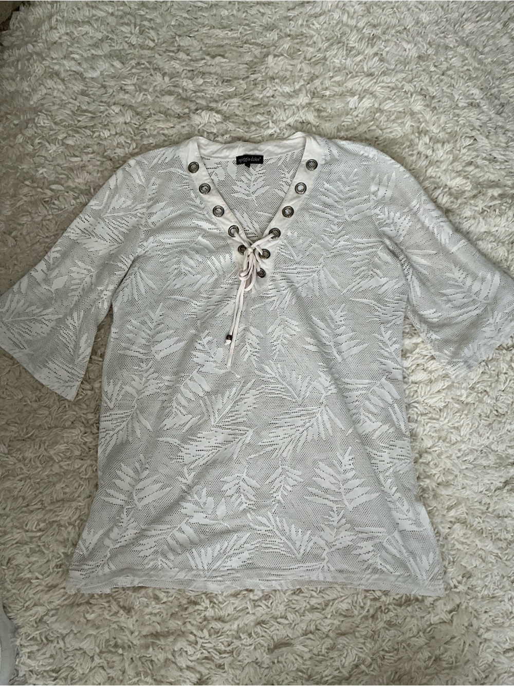 White Crochet Lace Up Beach Cover Up